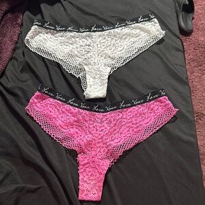 Lace Thong Set - White and Pink